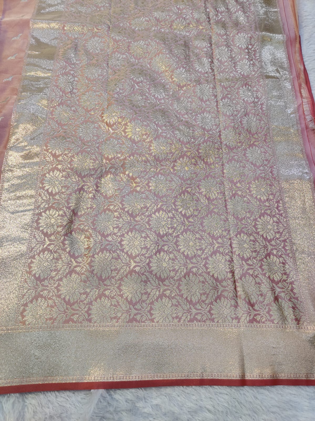 Banarasi Mix Katan Silk Saree with Varanasi Ghat Landscape Border and Flying Bird Motifs