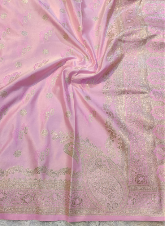 Banarasi Mix Katan Silk Saree with Paisley Floral Bootis and Meenakari Kalga Corner Pallu