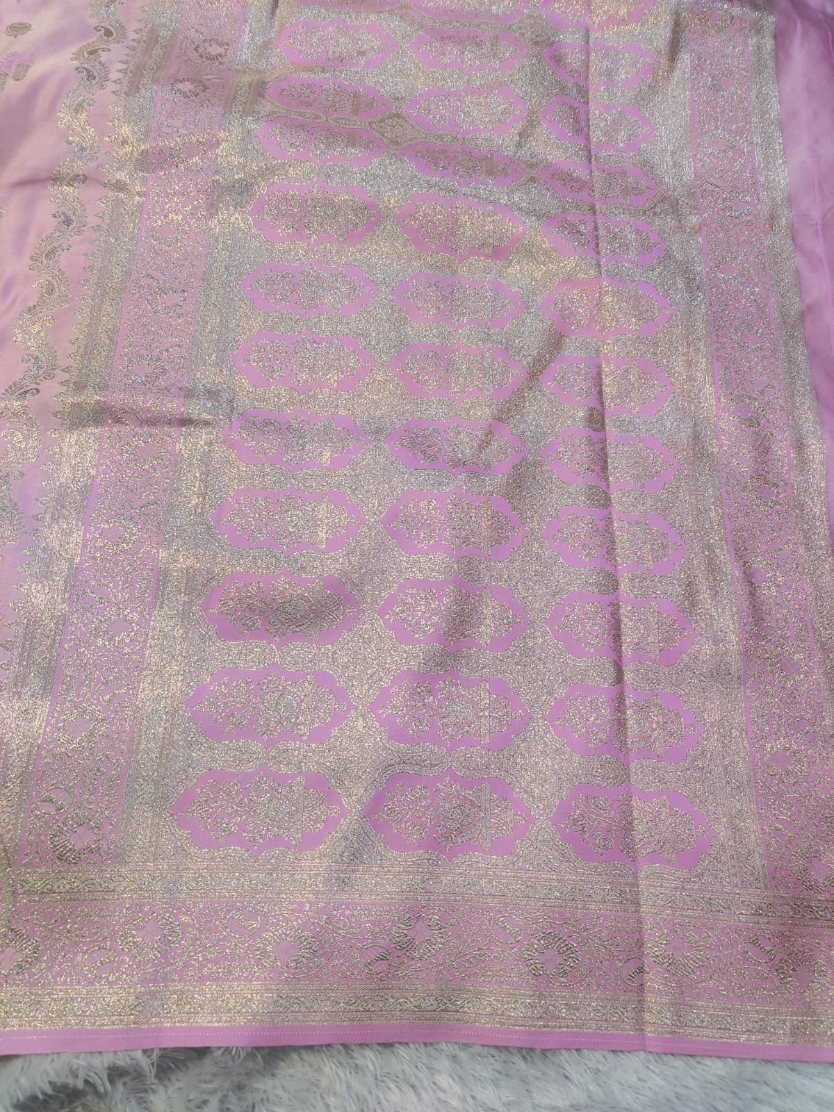 Banarasi Mix Katan Silk Saree with Paisley Floral Bootis and Meenakari Kalga Corner Pallu