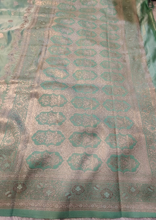 Banarasi Mix Katan Silk Saree with Paisley Floral Bootis and Meenakari Kalga Corner Pallu