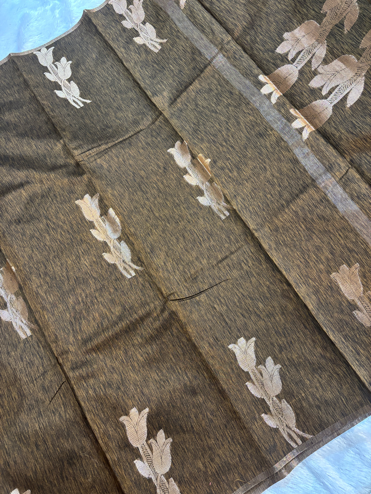 Banarasi Matka Silk Saree – Rustic Metallic Bronze with Champagne Gold Tulip Bootas