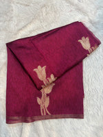 Banarasi Matka Silk Saree – Rich Plum Pink with Gold Zari Tulip Bootas