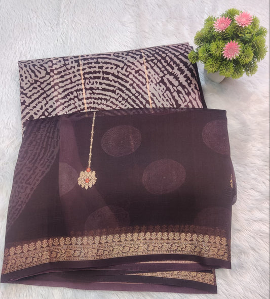 Banarasi Kora Organza Kadua Interlock Weaving Designer Saree – Deep Plum