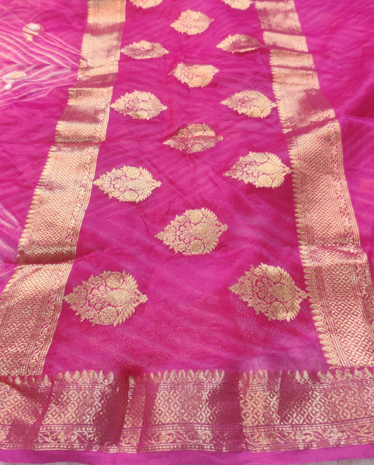 Banarasi Kora Organza Arashi Dyeing Kadua Interlock Weaving Designer Saree