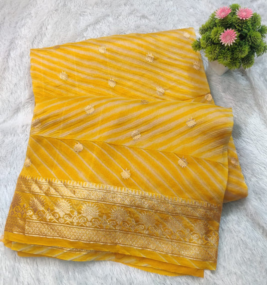 Banarasi Kora Organza Arashi Dyeing Kadua Interlock Weaving Designer Saree