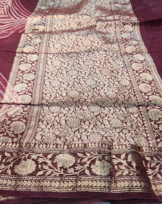 Banarasi Kora Organza Arashi Dyeing Kadua Interlock Weaving Designer Saree