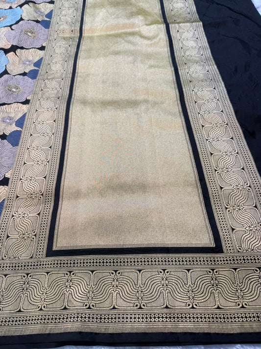 Banarasi Pure Handloom Katan Silk Multicolor Floral Ambani-Style Saree