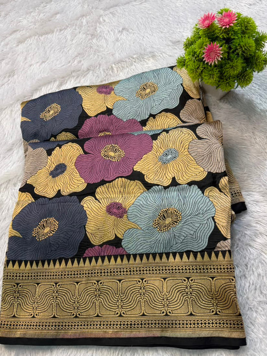 Banarasi Pure Handloom Katan Silk Multicolor Floral Ambani-Style Saree