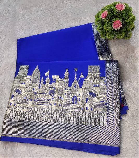Banarasi Mashroo Satin Katan Silk Designer Saree – Banaras Ghat Zari Weave
