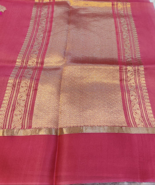Banarasi 100% Pure Kora Organza Handwoven Floral Buti Saree