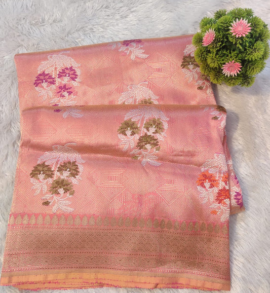 Banarasi Premium Katan Silk Handloom Kadua Jangla Saree with Multicolor Floral Meena