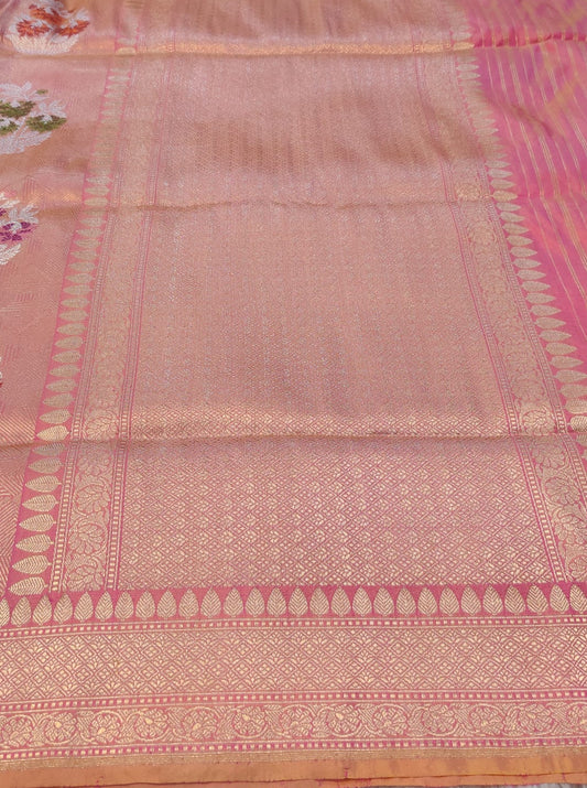 Banarasi Premium Katan Silk Handloom Kadua Jangla Saree with Multicolor Floral Meena