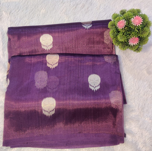 Royal Plum Purple & Antique Gold Banarasi Tissue Ektara Handwoven Silk Saree