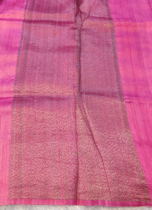 Banarasi 100% Pure Raw Silk Handloom Pink Tree Buti Saree