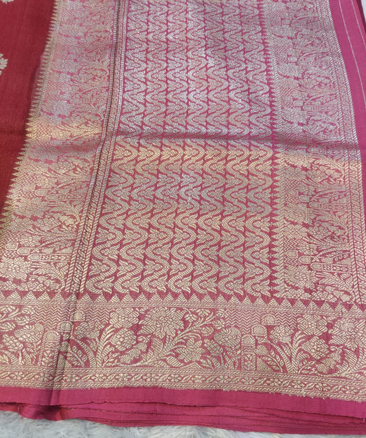 Banarasi Pure 100% Khaddi Tussar Georgette Handloom Kadua Floral Buti Saree