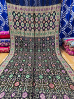 Pure Khaddi Georgette Banarasi Rai Bandhej Saree in Jet Black with Zari Jaal & Vibrant Meenakari Work