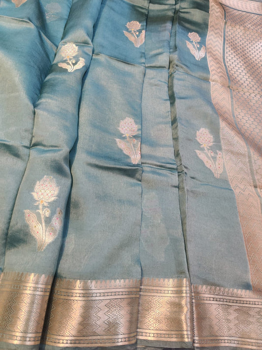 Banarasi 100% Pure Green Mango Silk Saree