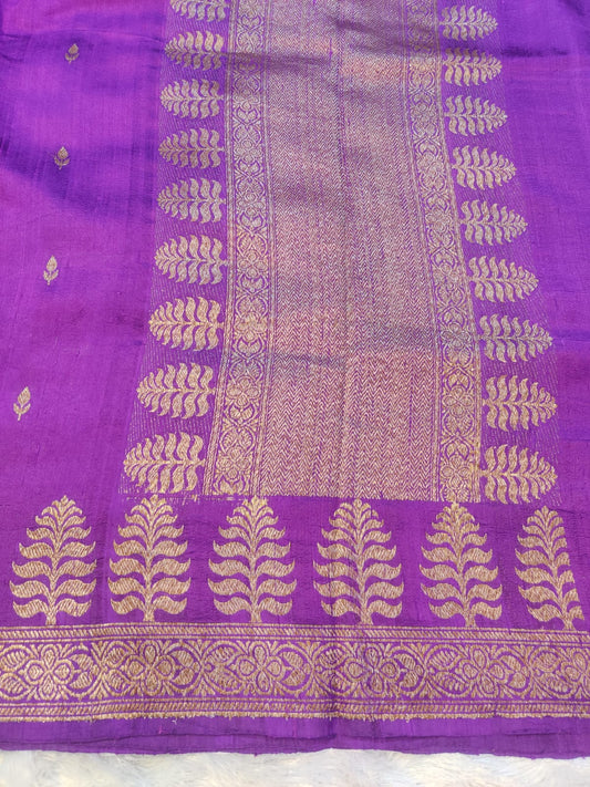 Banarasi 100% Pure Raw Silk Handloom Purple & Gold Buti Saree
