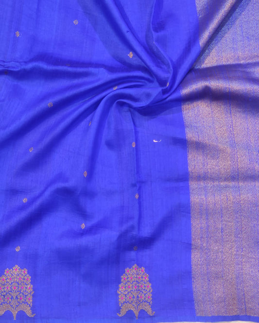 Banarasi 100% Pure Raw Silk Handloom Royal Blue Tree of Life Zari Saree