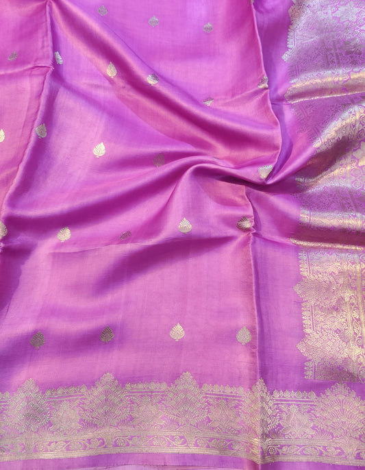 Banarasi 100% Pure Handwoven Mashru Premium Silk Saree – Royal Purple Zari Elegance