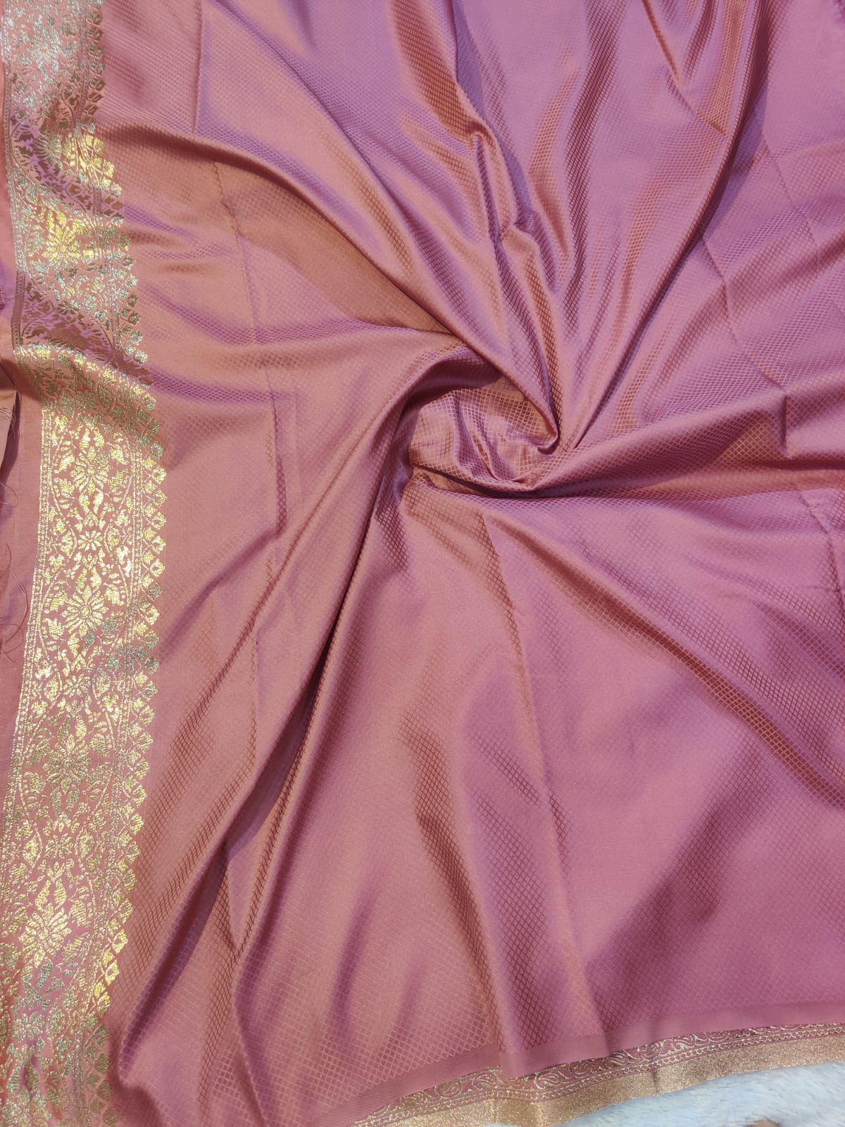 Banarasi Mix Katan Silk Saree – Dusty Rose Pink with Zari Geometric & Floral Motifs