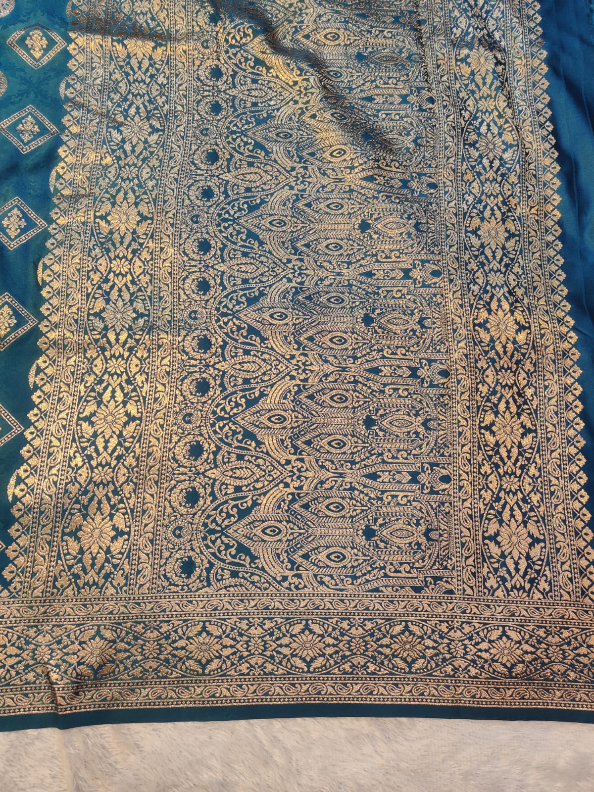 Banarasi Mix Katan Silk Saree in Rich Teal Blue with Antique Gold Zari