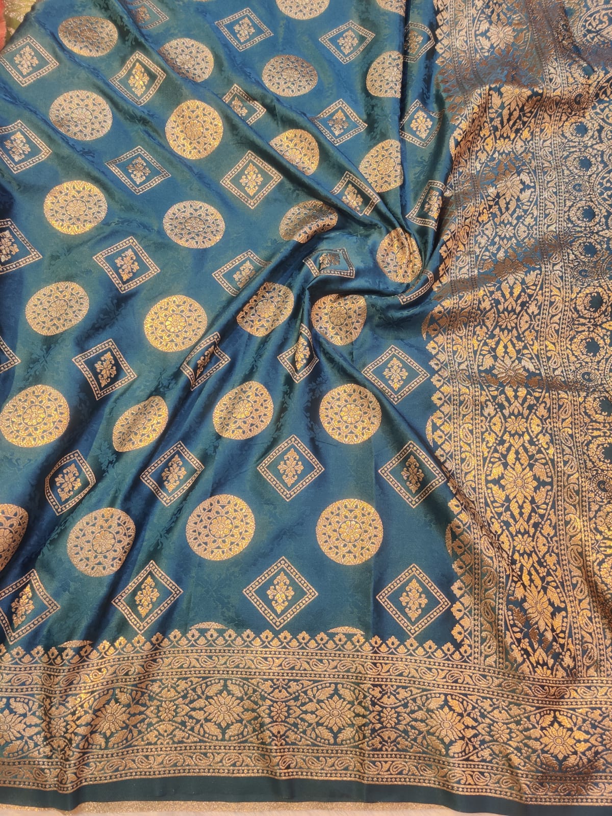 Banarasi Mix Katan Silk Saree in Rich Teal Blue with Antique Gold Zari