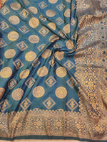 Banarasi Mix Katan Silk Saree in Rich Teal Blue with Antique Gold Zari