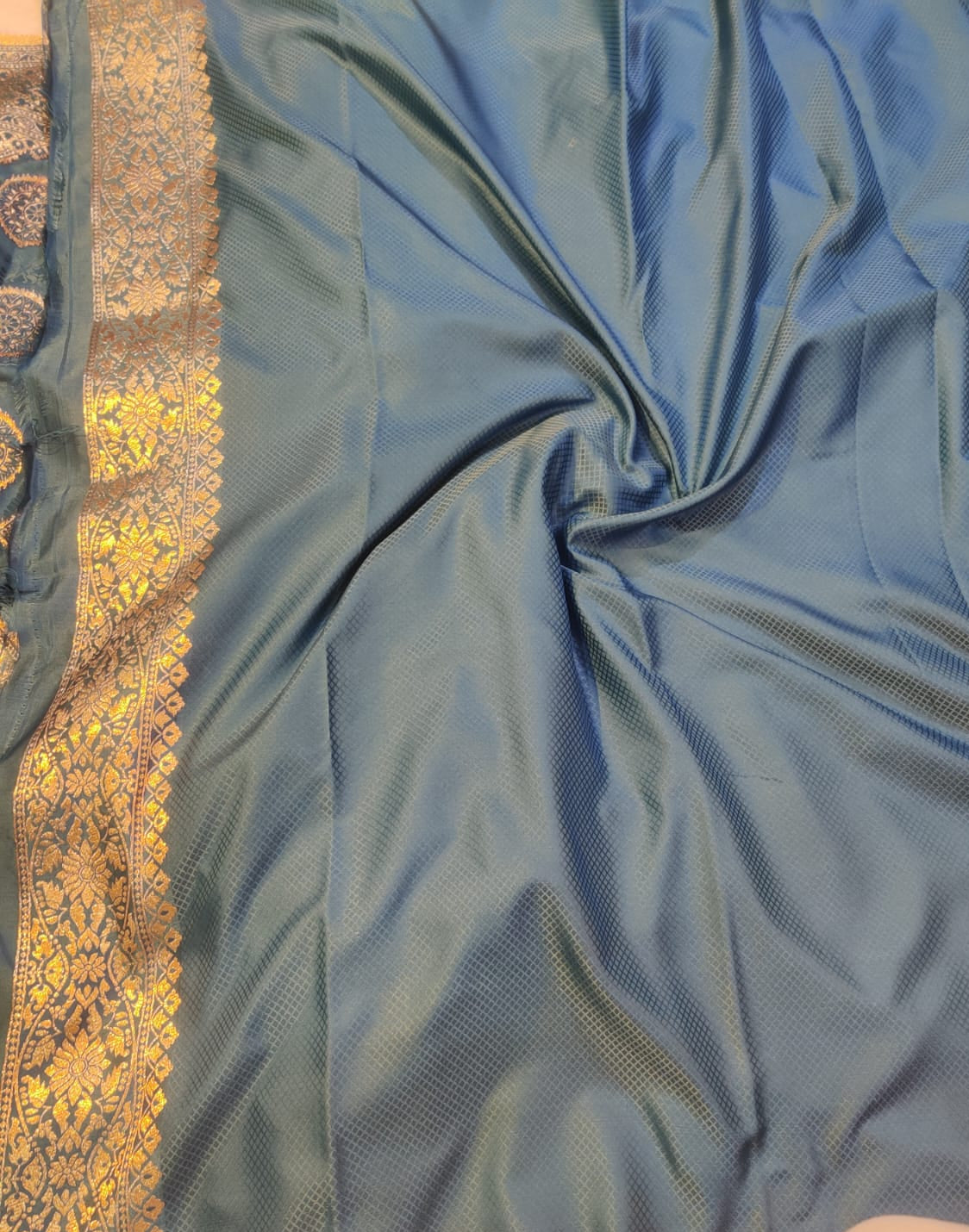 Banarasi Mix Katan Silk Saree in Rich Teal Blue with Antique Gold Zari