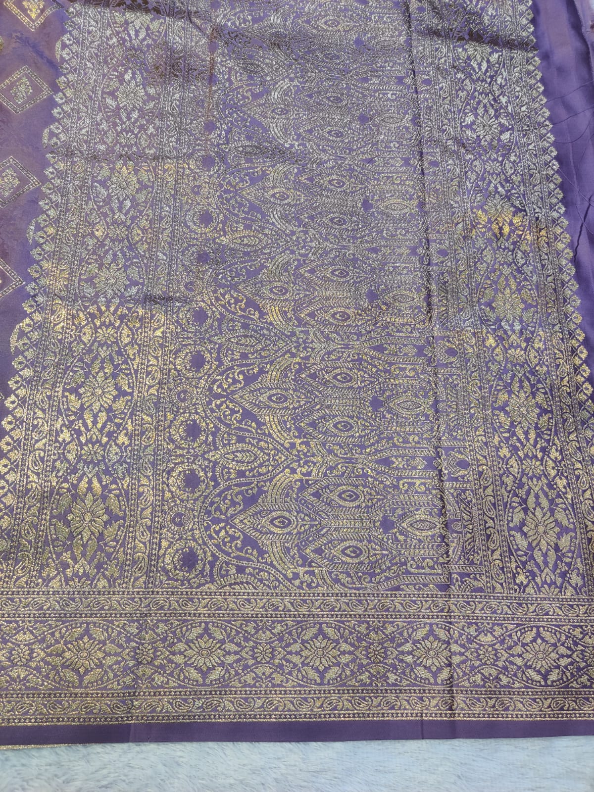 Banarasi Mix Katan Silk Saree – Lavender Purple with Antique Gold & Silver Zari