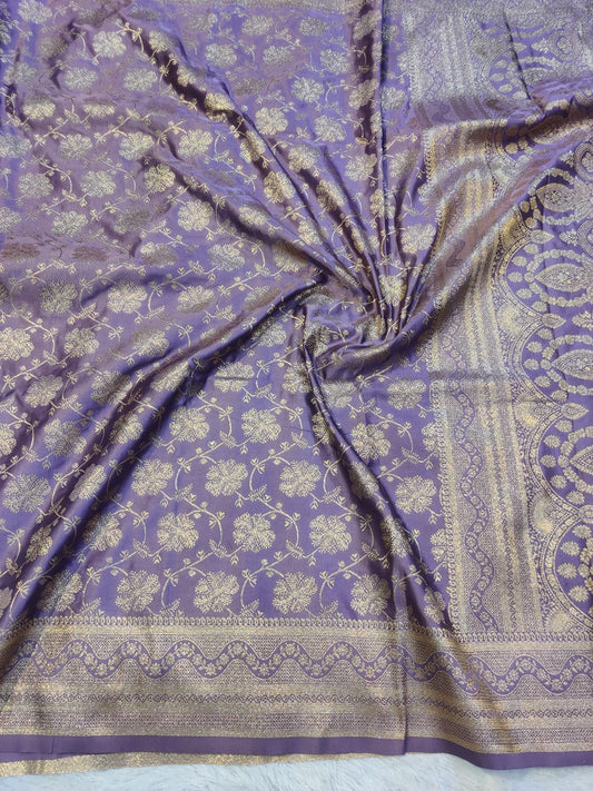 Banarasi Mix Katan Silk Saree with All-Over Floral Jaal and Scalloped Arch Zari Border