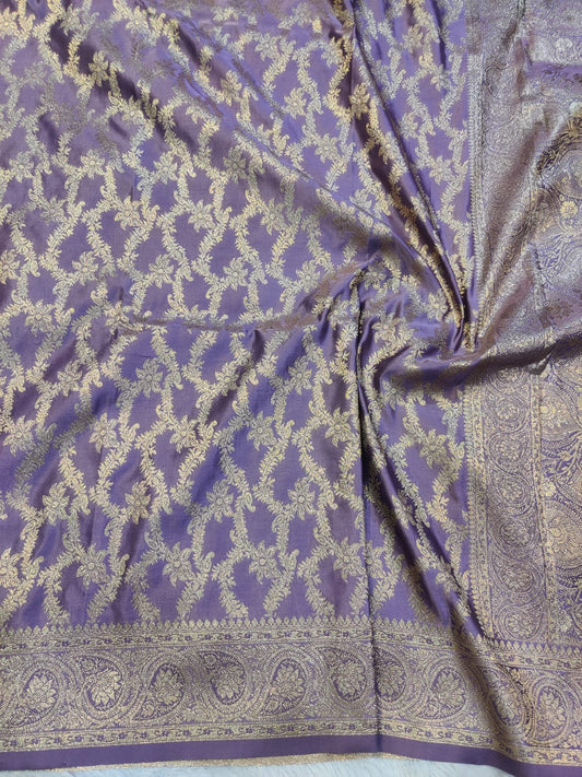 Banarasi Mix Katan Silk Saree with All-Over Floral Jaal and Traditional Paisley Zari Border