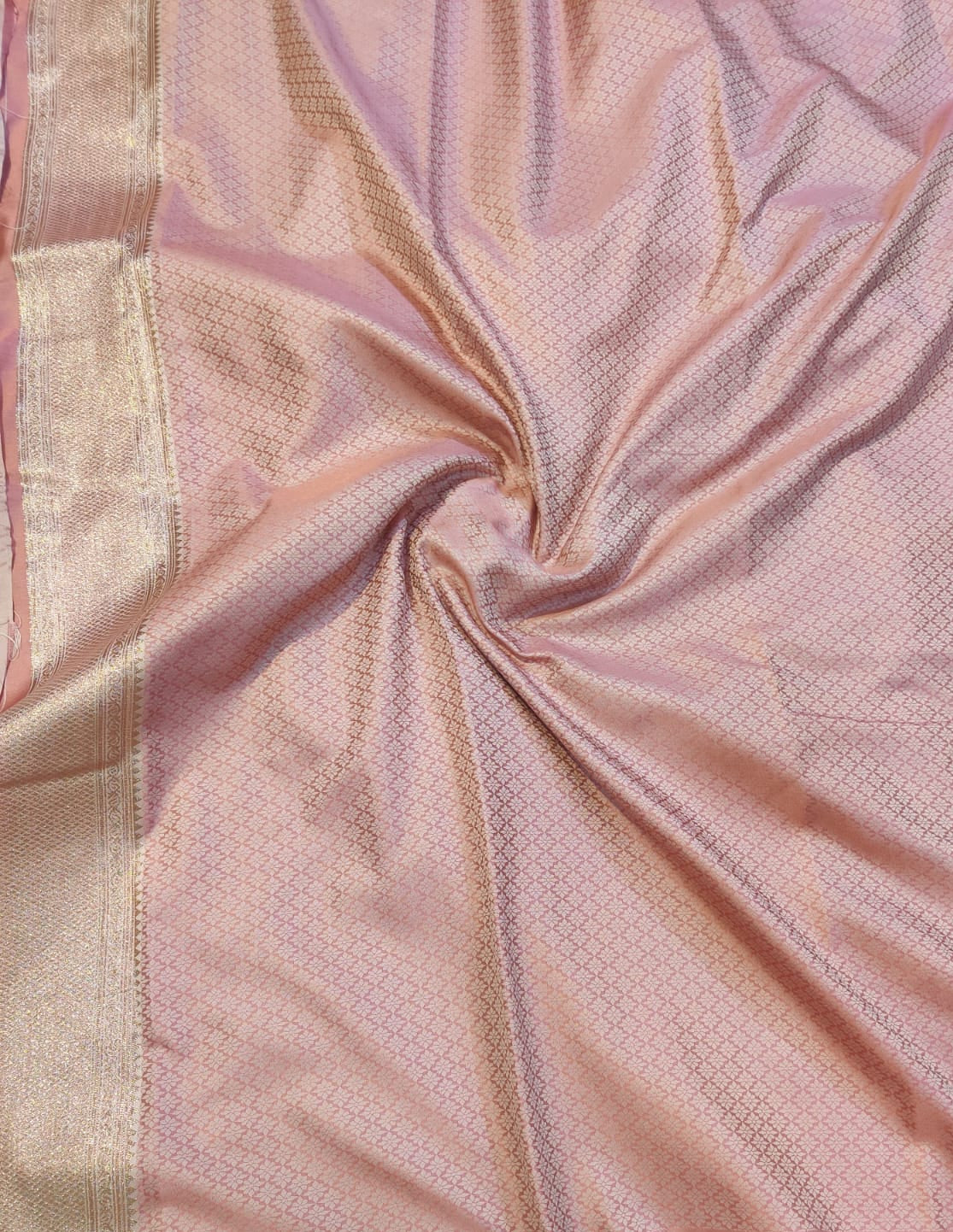 Banarasi Mix Katan Silk Saree with Geometric Chevron Lattice and Champagne Zari Pallu