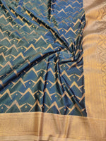 Banarasi Mix Katan Silk Saree with Chevron Zigzag Lattice and Antique Gold Zari Brocade