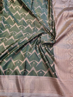 Banarasi Mix Katan Silk Saree with Geometric Chevron Lattice and Champagne Rose Gold Zari Pallu