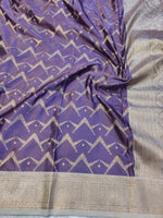 Banarasi Mix Katan Silk Saree with Geometric Chevron Lattice and Silver Zari Pallu