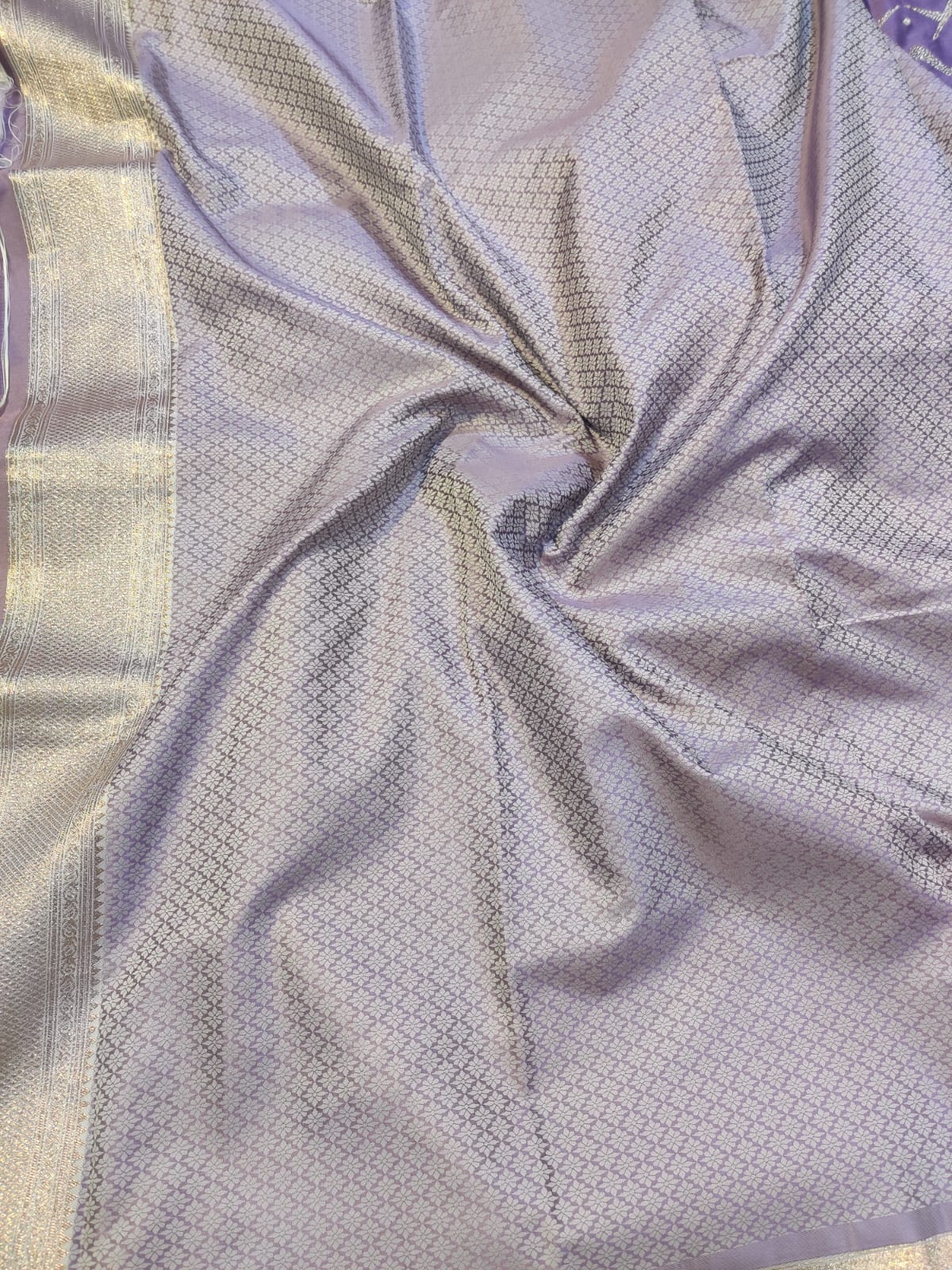 Banarasi Mix Katan Silk Saree with Geometric Chevron Lattice and Silver Zari Pallu