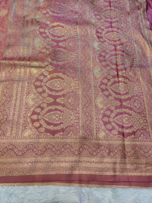 Banarasi Mix Katan Silk Saree with All-Over Floral Jaal and Scalloped Arch Zari Border