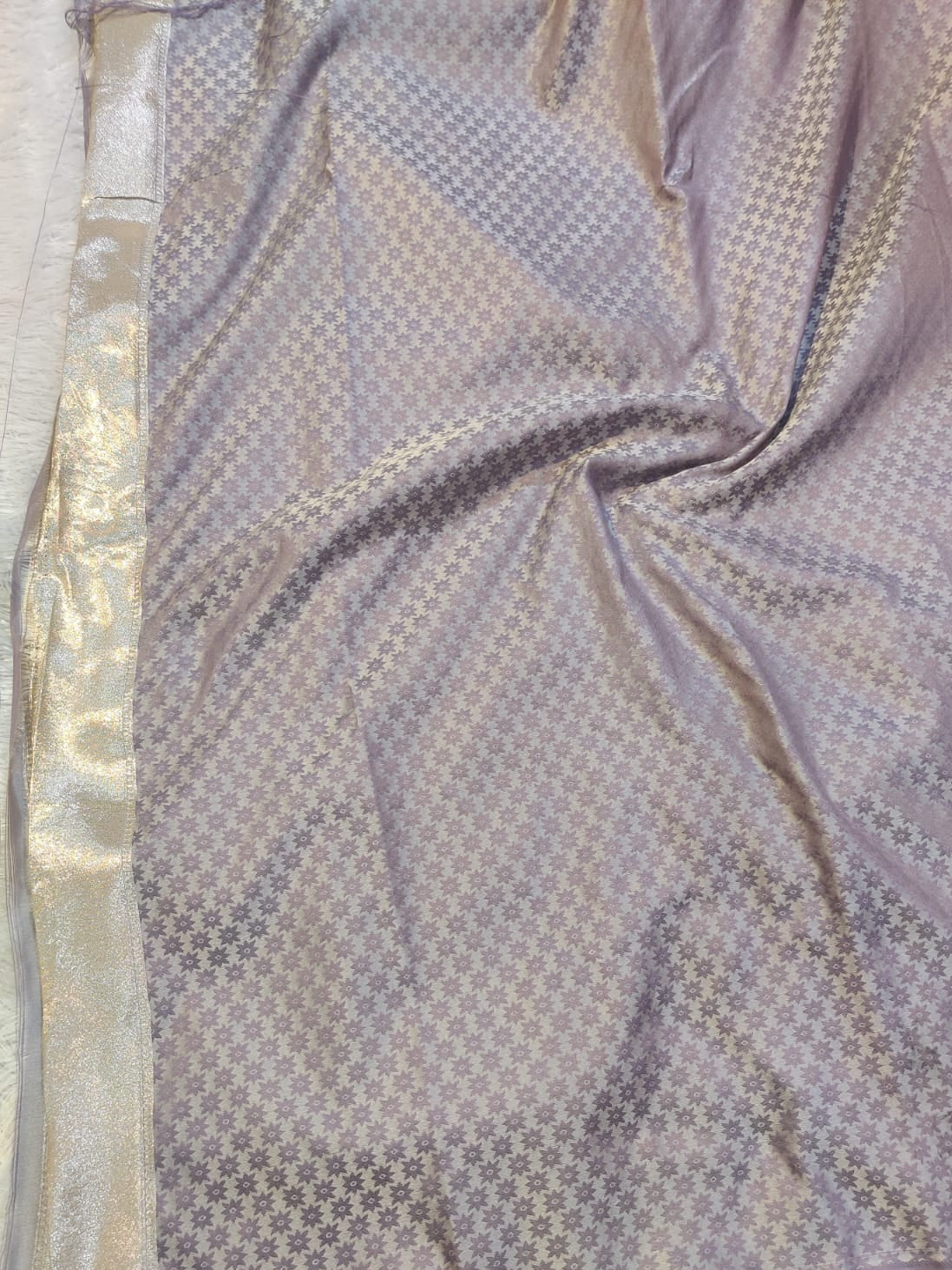 Banarasi Mix Katan Silk Saree with Varanasi Ghat Landscape Border and Flying Bird Motifs