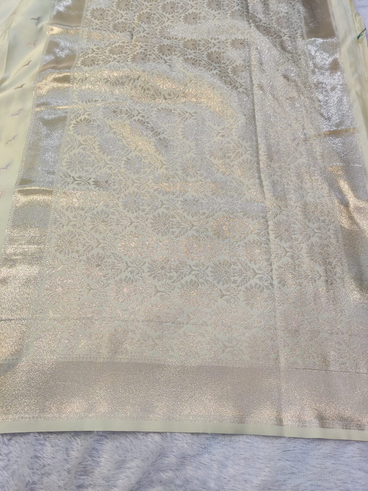 Banarasi Mix Katan Silk Saree with Varanasi Ghat Landscape Border and Flying Bird Motifs