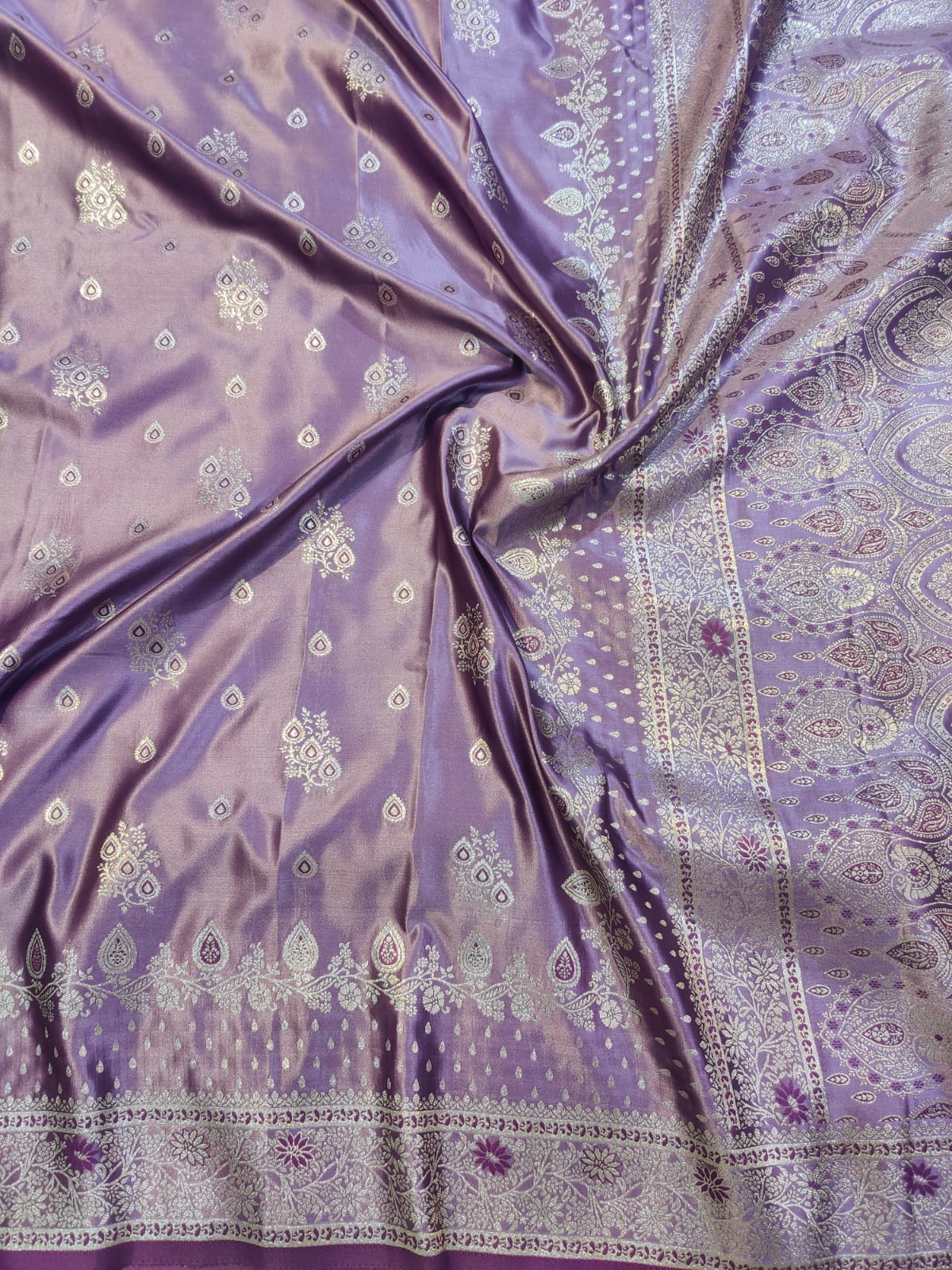 Banarasi Mix Katan Silk Saree with Floral Cluster Bootis and Meenakari Arch Pallu