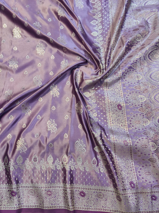 Banarasi Mix Katan Silk Saree with Floral Cluster Bootis and Meenakari Arch Pallu