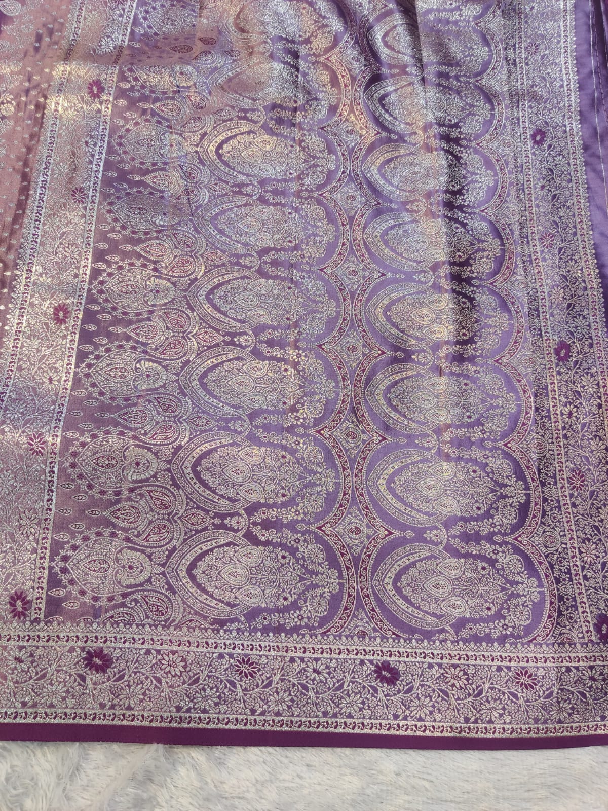 Banarasi Mix Katan Silk Saree with Floral Cluster Bootis and Meenakari Arch Pallu