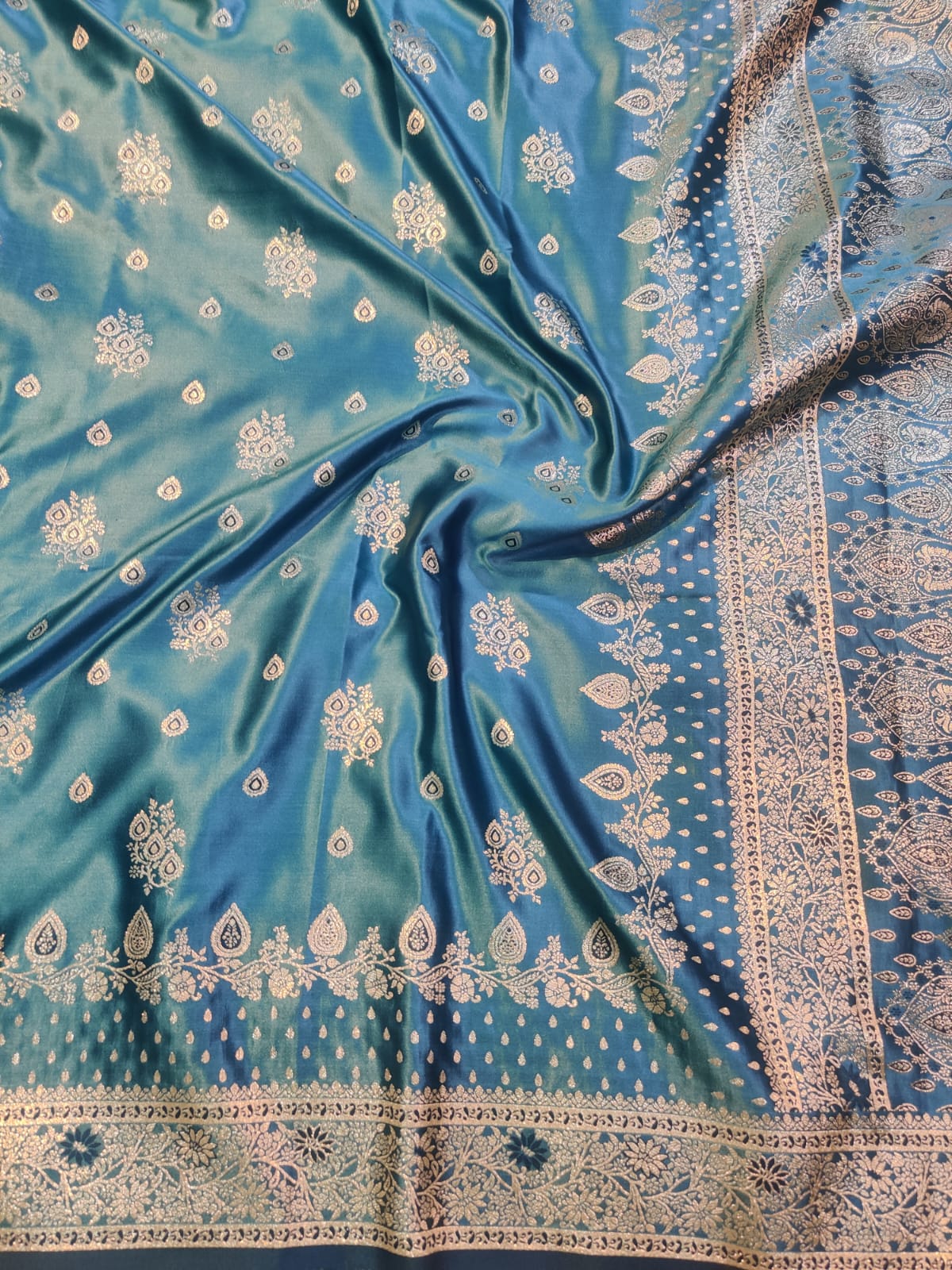 Banarasi Mix Katan Silk Saree with Floral Cluster Bootis and Meenakari Arch Pallu