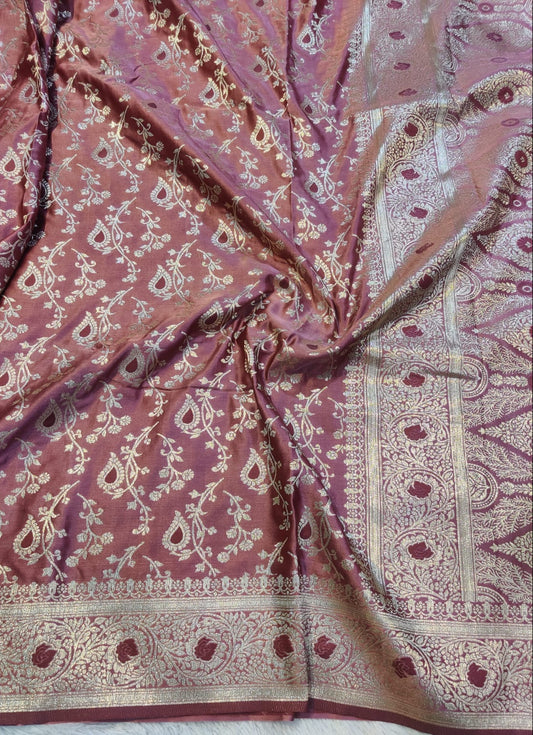 Banarasi Mix Katan Silk Saree with Floral Vine Jaal and Meenakari Rosette Zari Border