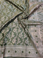 Banarasi Mix Katan Silk Saree with Floral Vine Jaal and Meenakari Rosette Zari Border