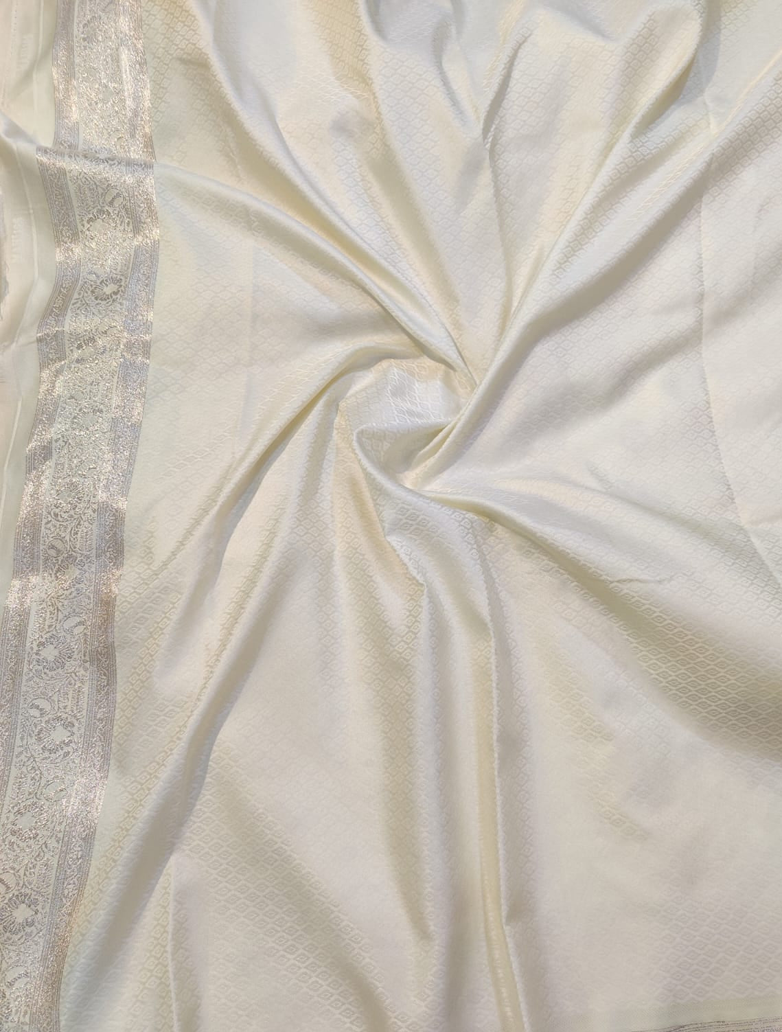 Banarasi Mix Katan Silk Saree with Paisley Floral Bootis and Intricate Silver Zari Brocade