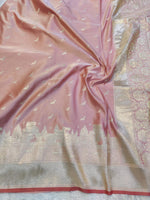 Banarasi Mix Katan Silk Saree with Varanasi Ghat Landscape Border and Flying Bird Motifs