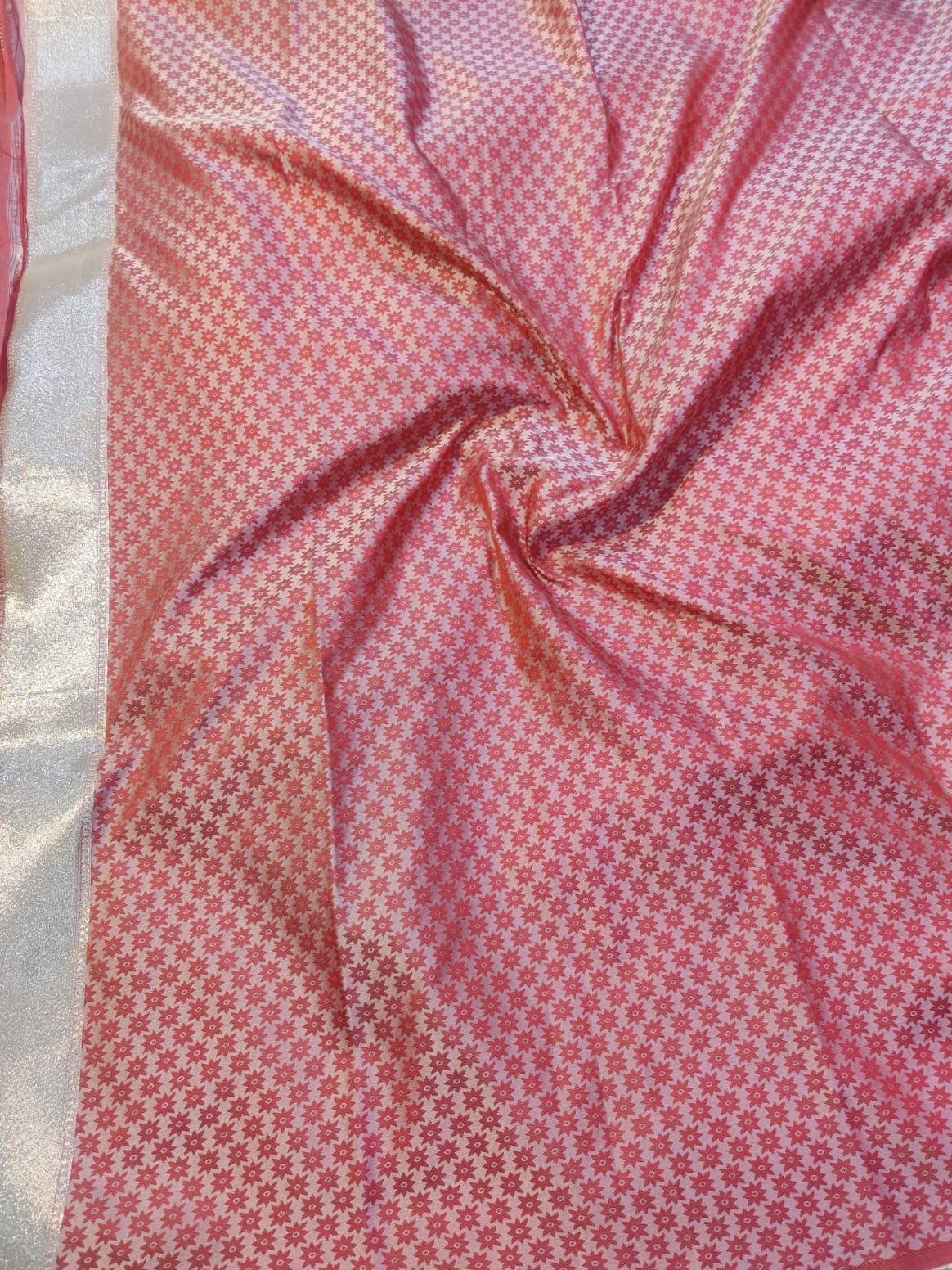 Banarasi Mix Katan Silk Saree with Varanasi Ghat Landscape Border and Flying Bird Motifs