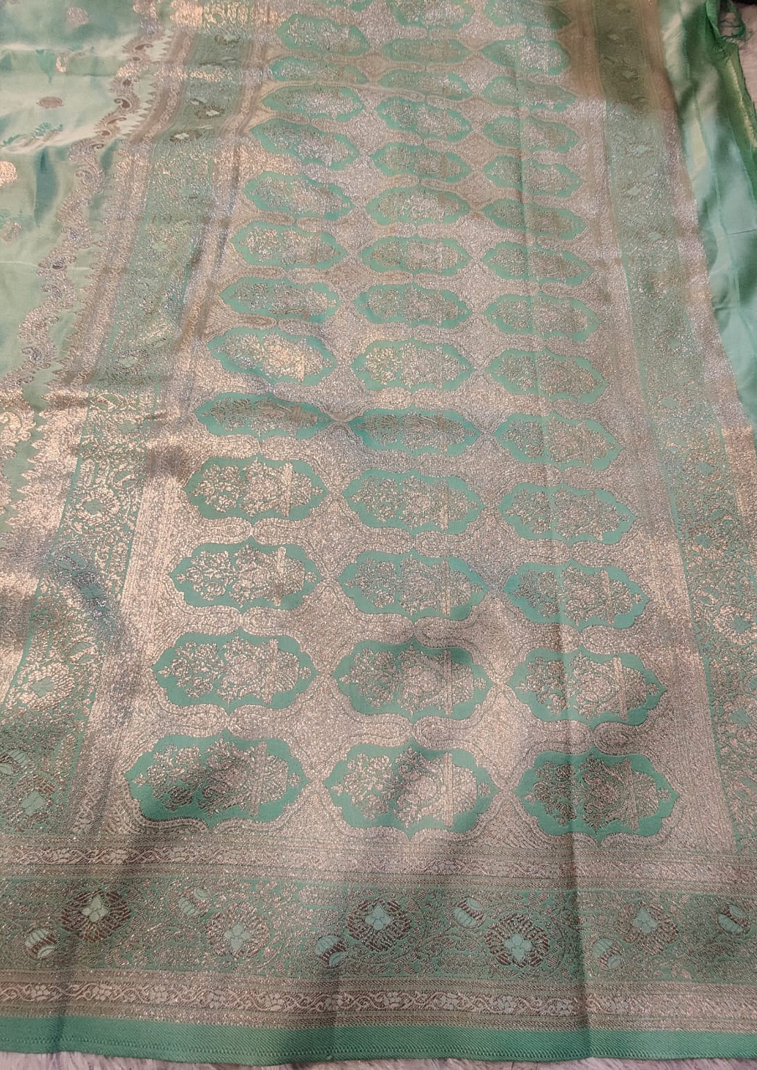 Banarasi Mix Katan Silk Saree with Paisley Floral Bootis and Meenakari Kalga Corner Pallu